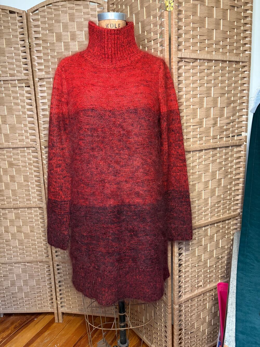 Rag & Bone Britton Sweater Dress Womens MED Red Burgundy Colorblock High Neck